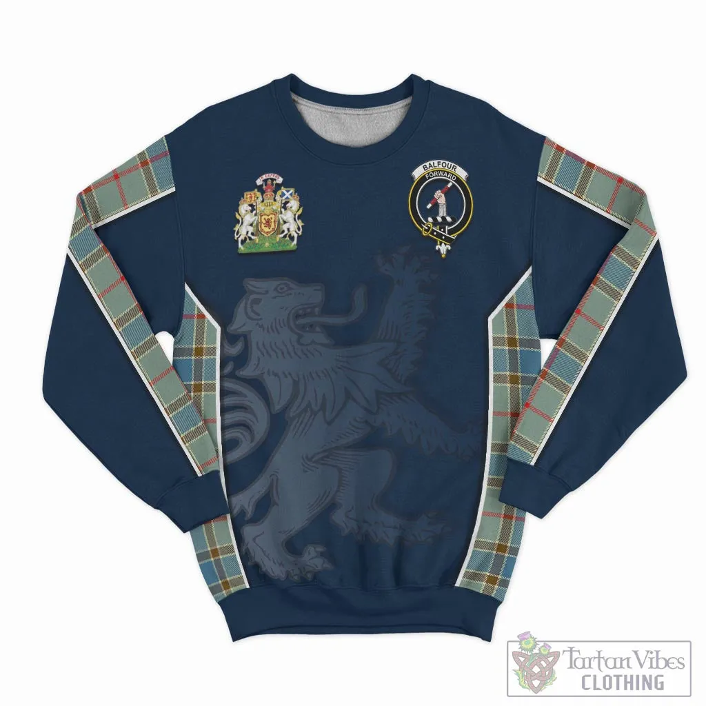 Balfour Blue Tartan Sweater with Family Crest and Lion Rampant Vibes Sport Style