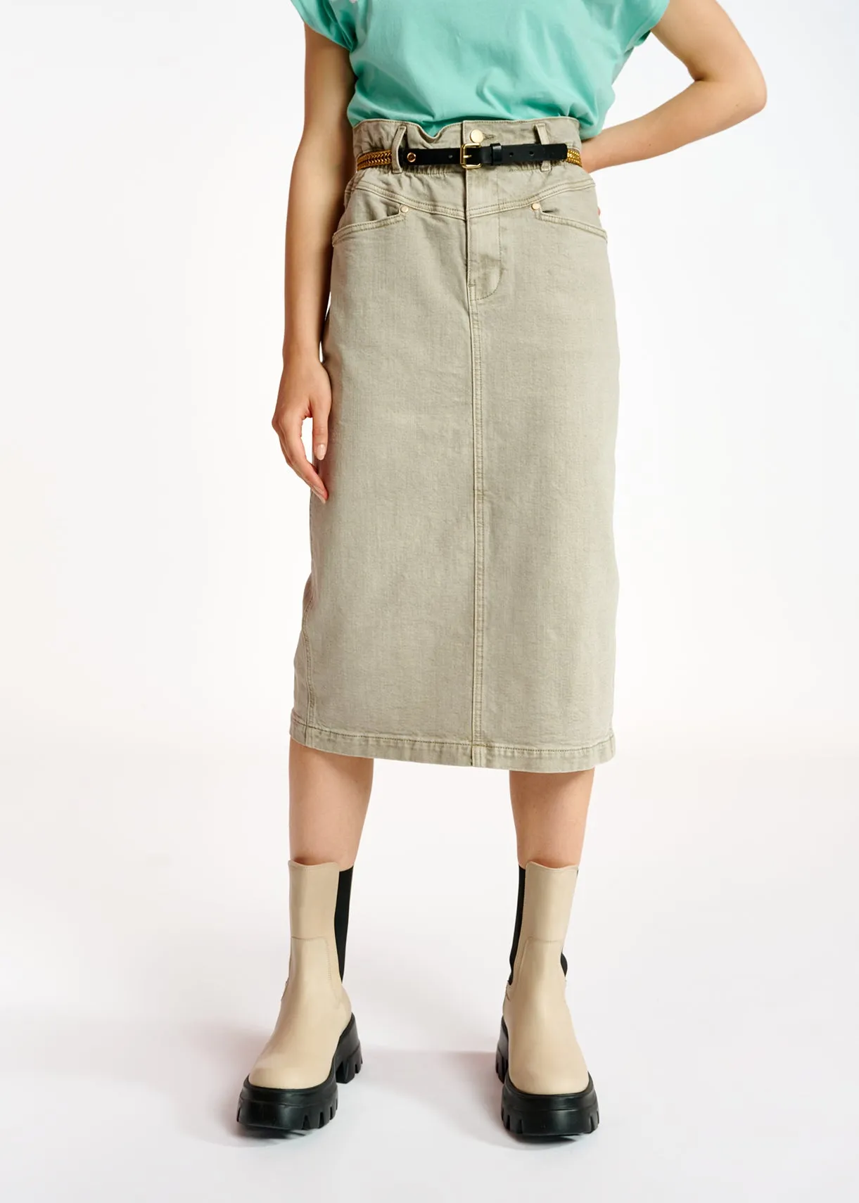 Beige denim pencil skirt