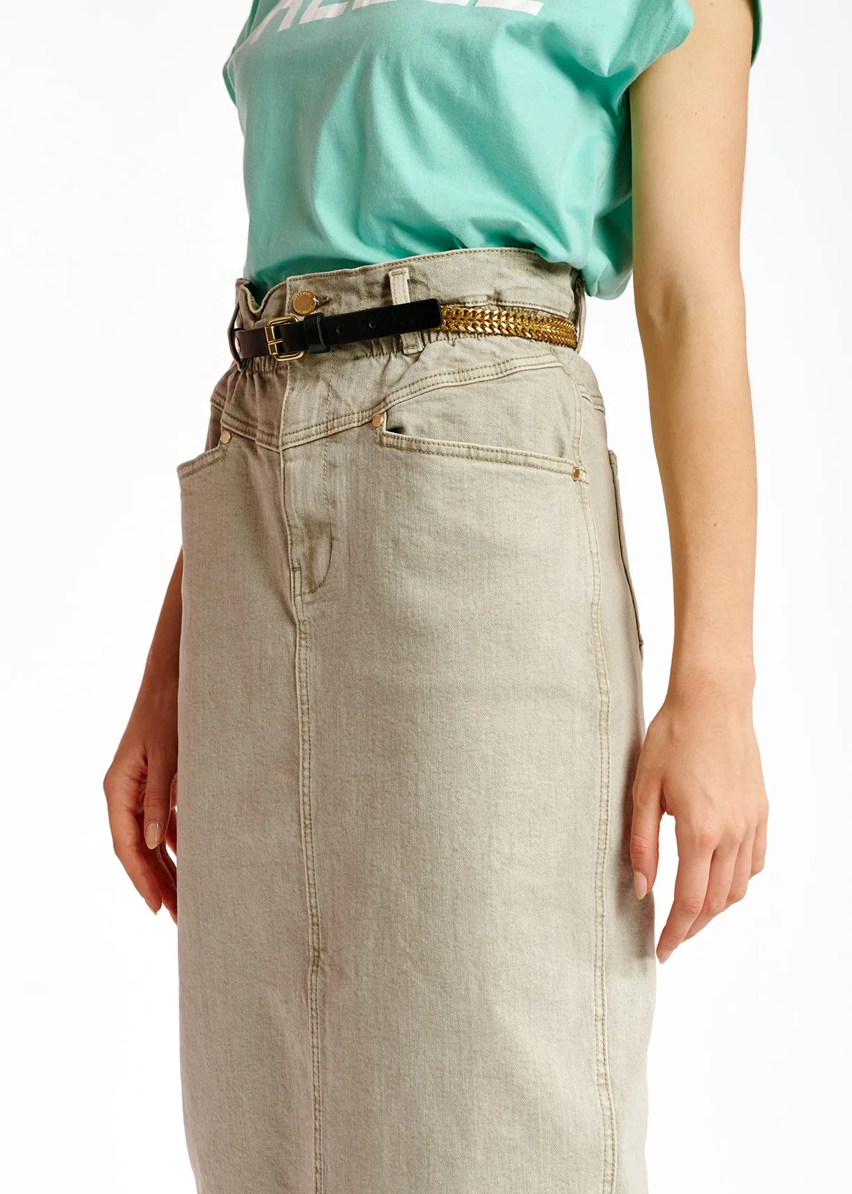 Beige denim pencil skirt