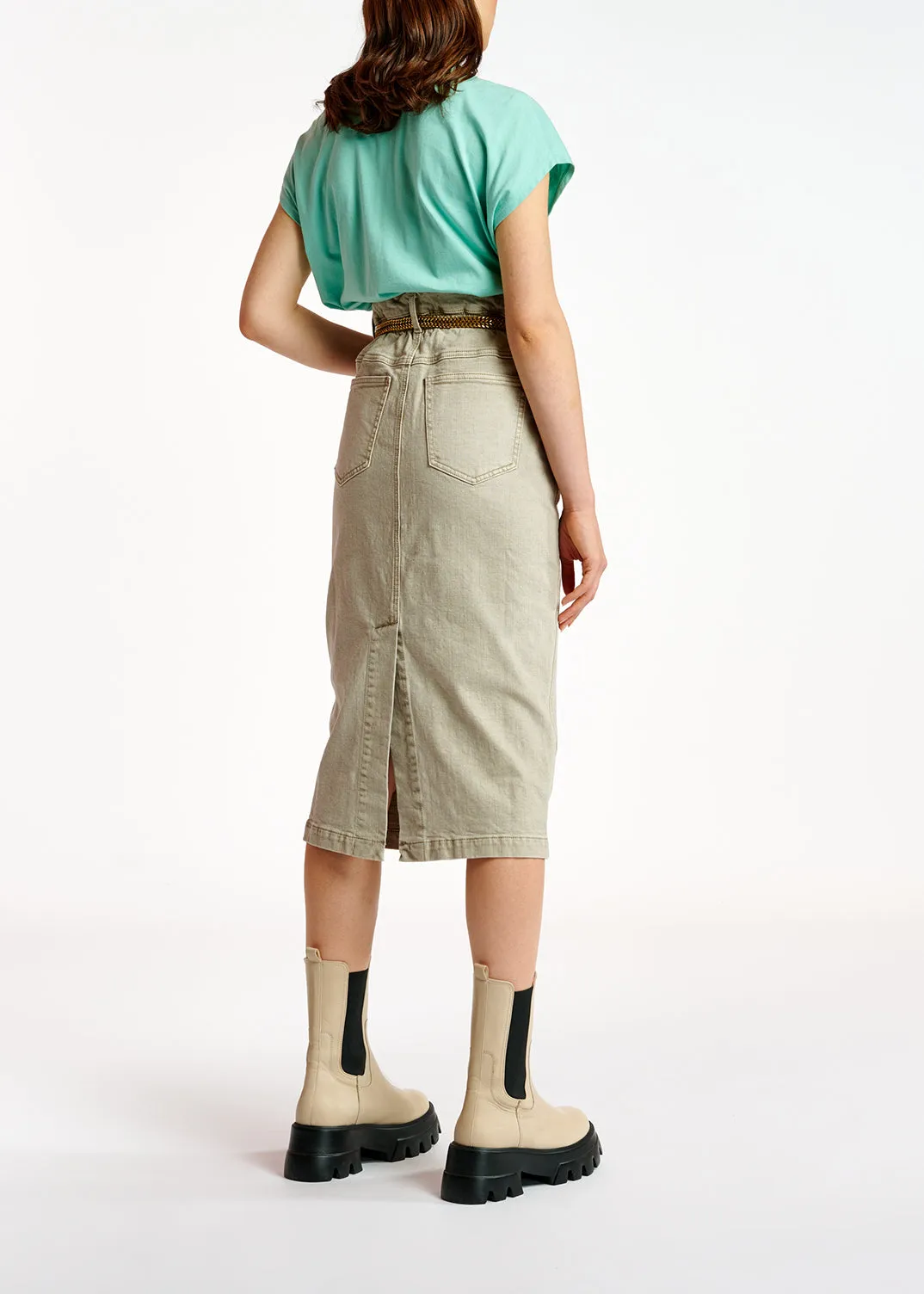 Beige denim pencil skirt