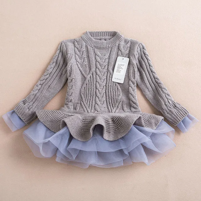 Belababy Girl Winter Dress 2017 Fashion Autumn Princess Girl Long Sleeve Sweater TuTu Dress Kids Christmas Dresses For Girls