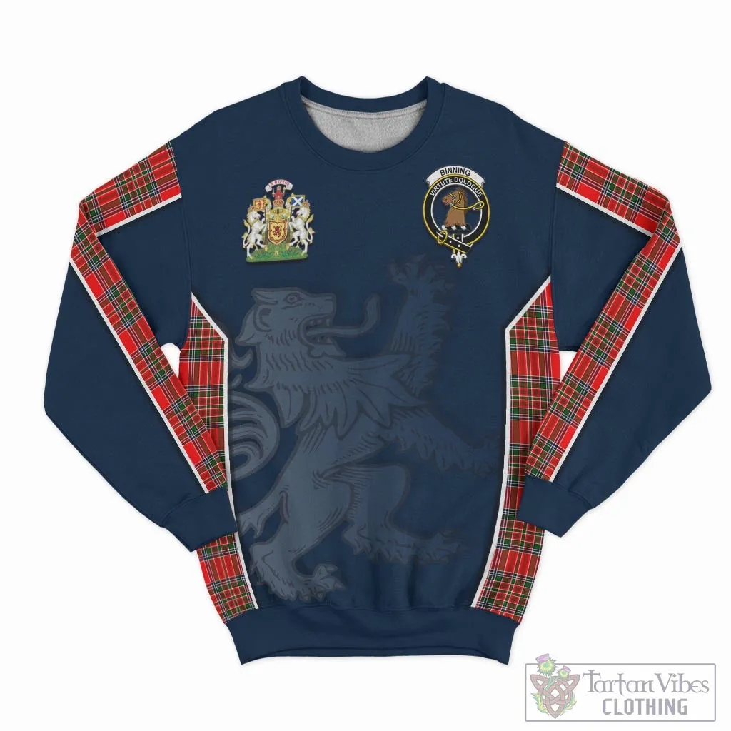 Binning Tartan Sweater with Family Crest and Lion Rampant Vibes Sport Style