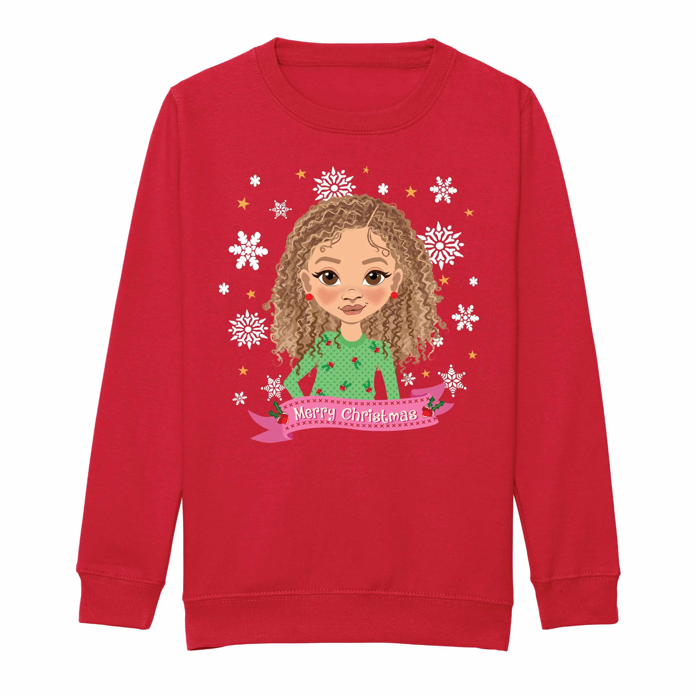 Biracial Girl Princess Christmas Sweatshirt - Holiday Jumper | Fefus Designs