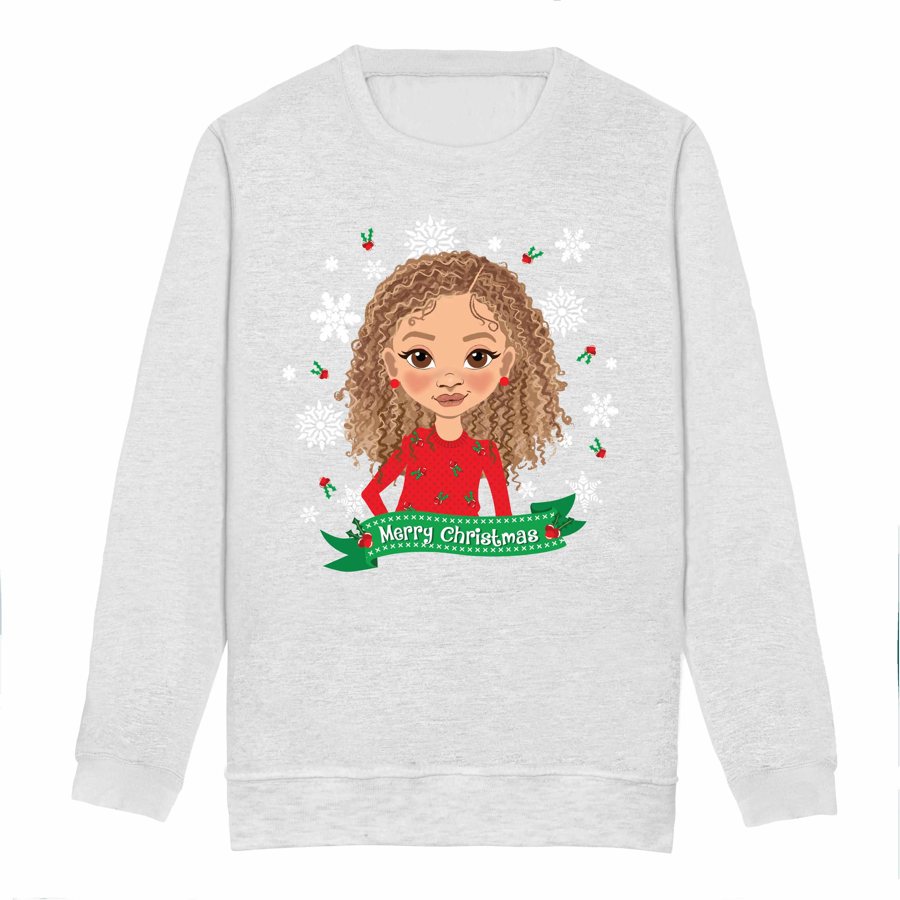 Biracial Girl Princess Christmas Sweatshirt - Holiday Jumper | Fefus Designs