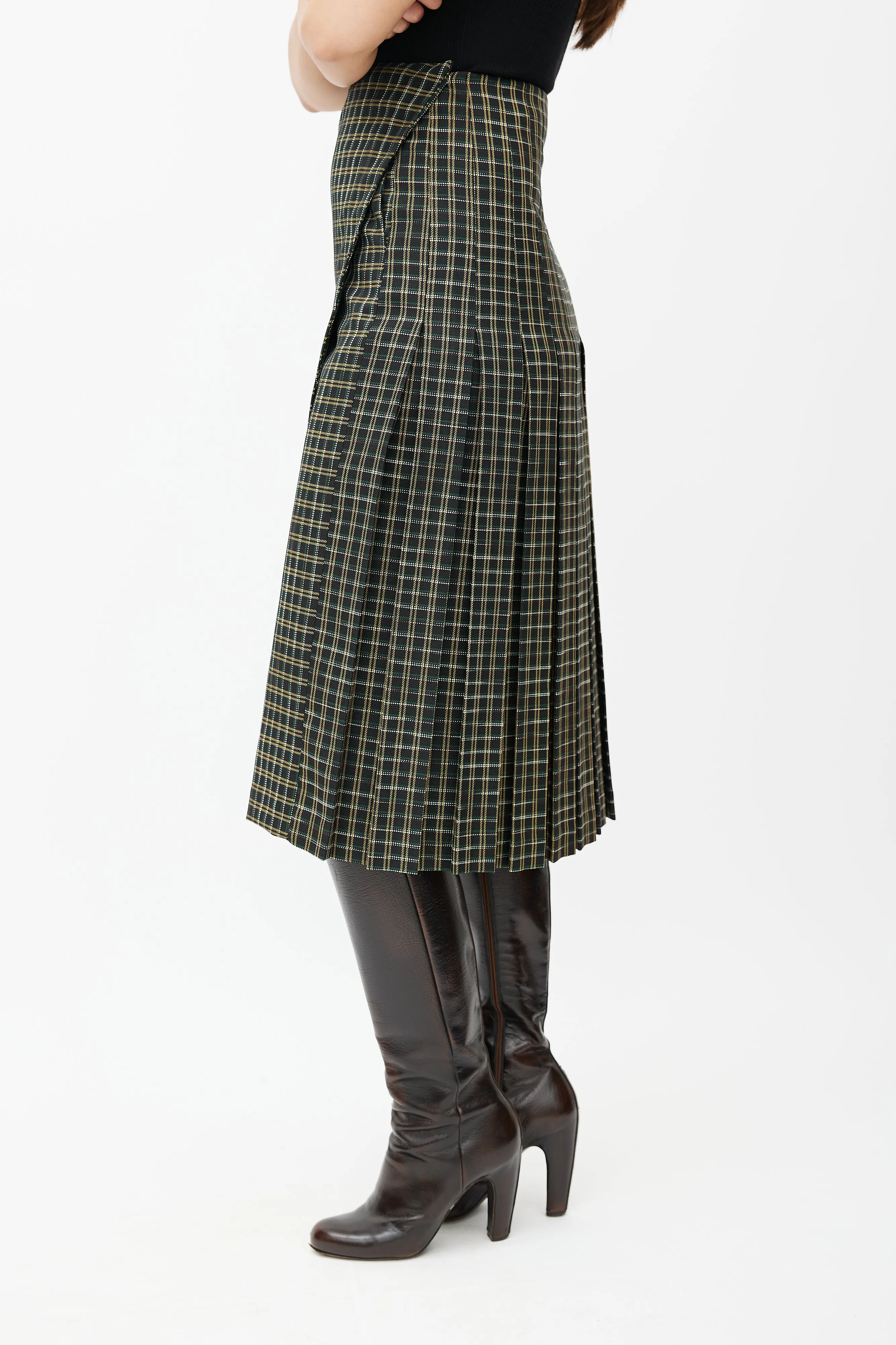 Black & Multicolour Kari Plaid Wrap Skirt