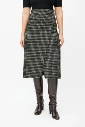 Black & Multicolour Kari Plaid Wrap Skirt