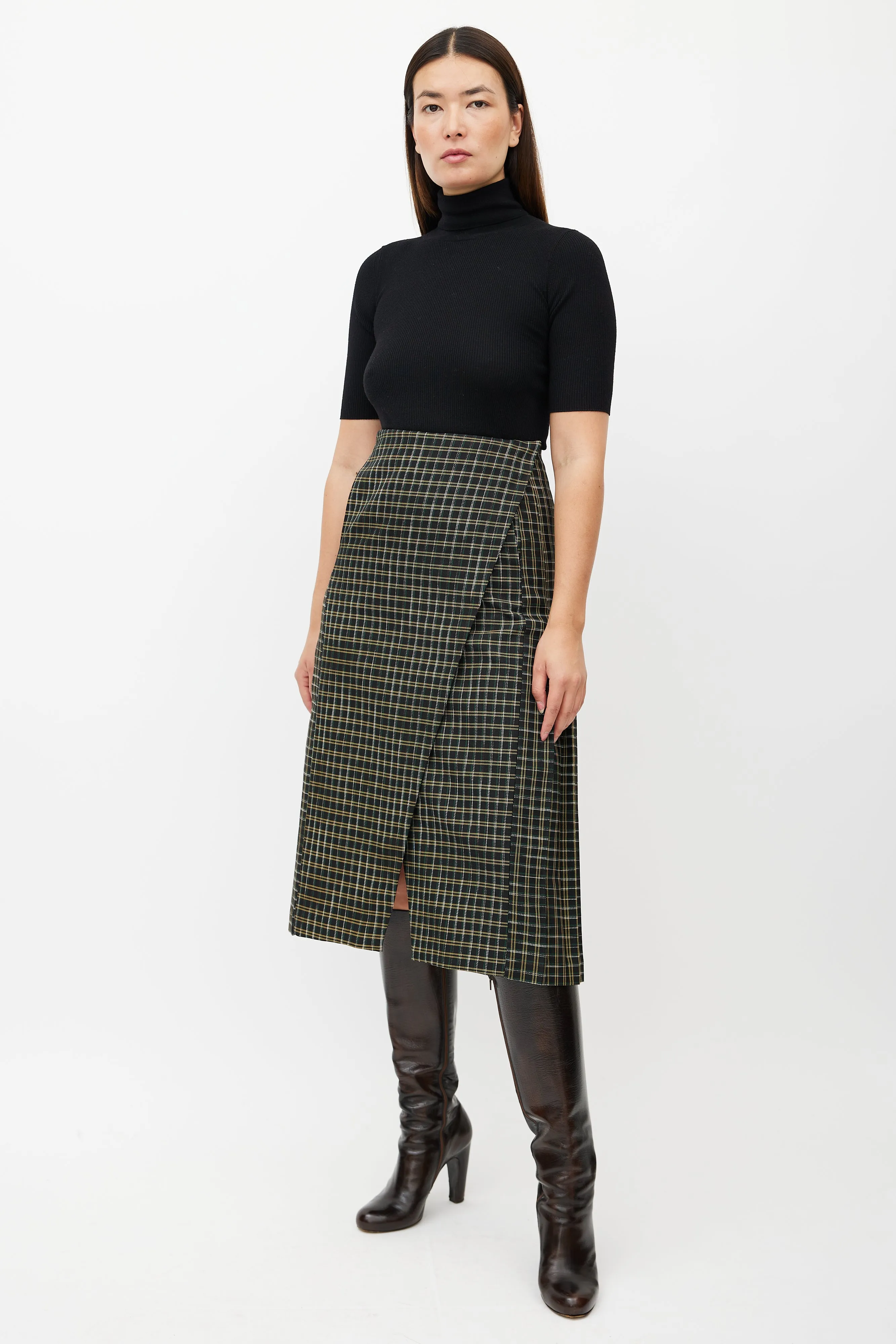 Black & Multicolour Kari Plaid Wrap Skirt