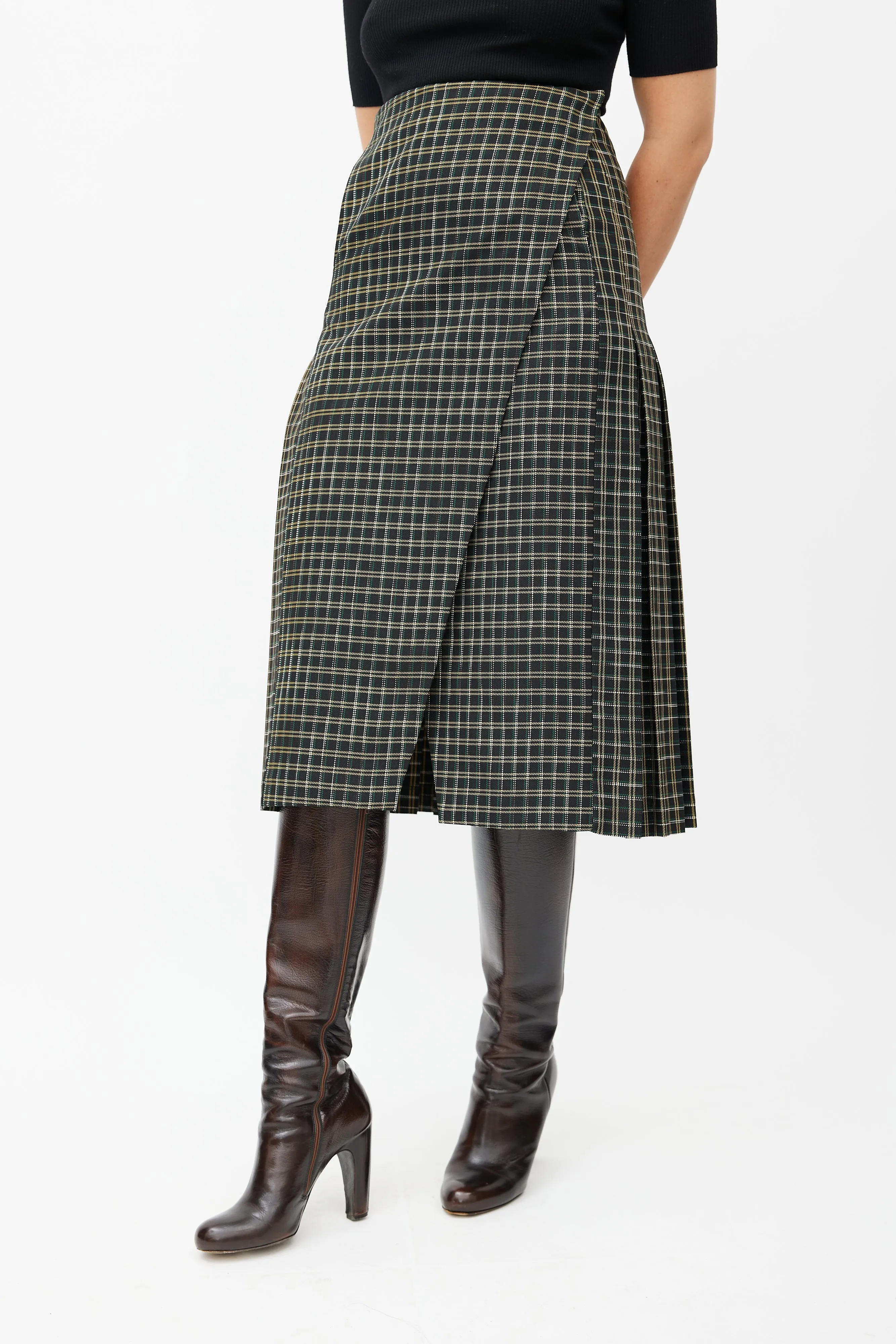 Black & Multicolour Kari Plaid Wrap Skirt