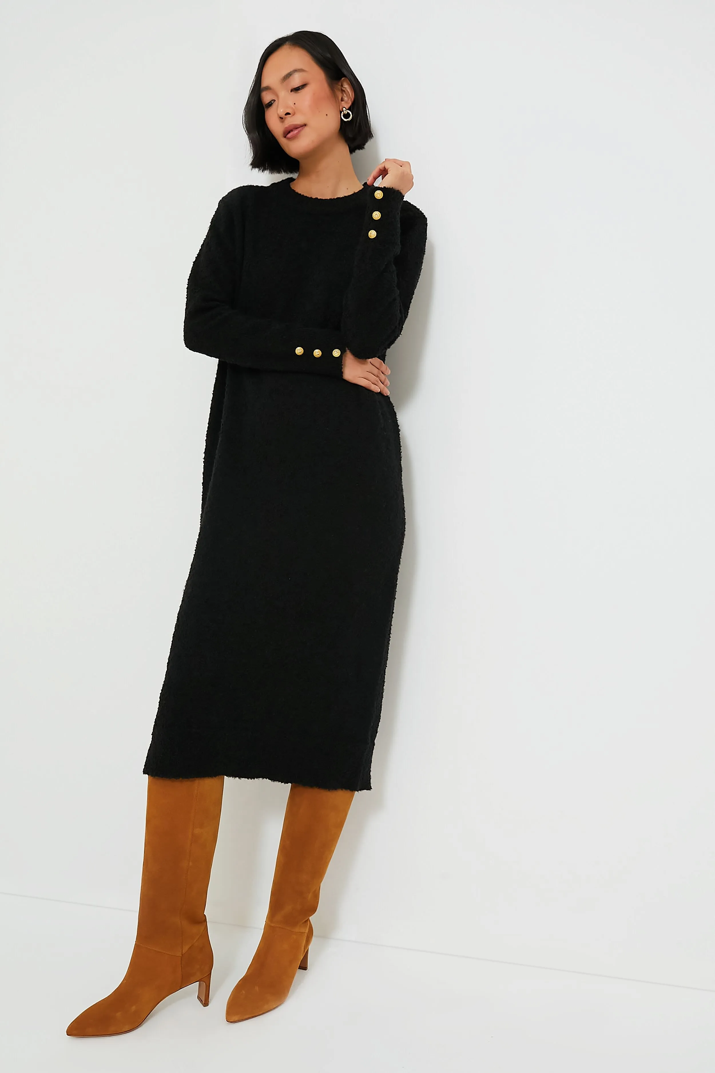 Black Boucle Knit Nelle Dress