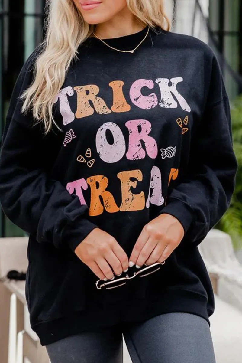 Black Halloween "TRICK OR TREAT" Graphic Sweatshirt