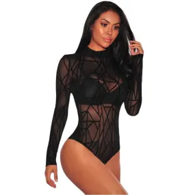 Black Long Sleeve Pattern Leotard