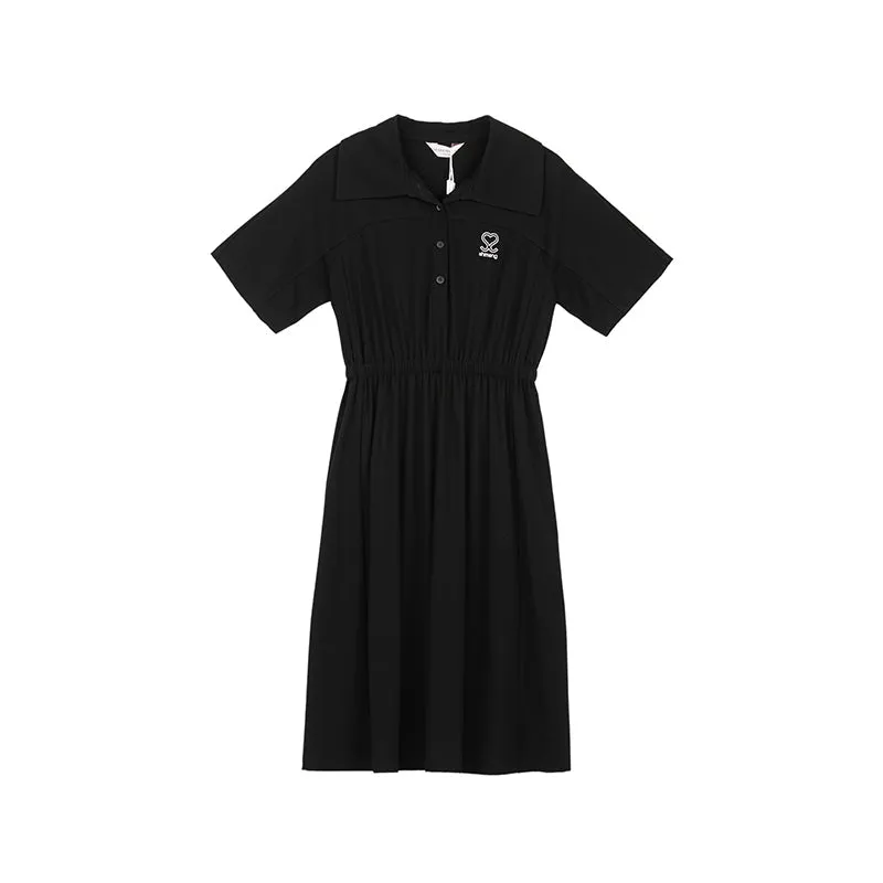 Black Short Sleeve Waist Polo Collar Dresses