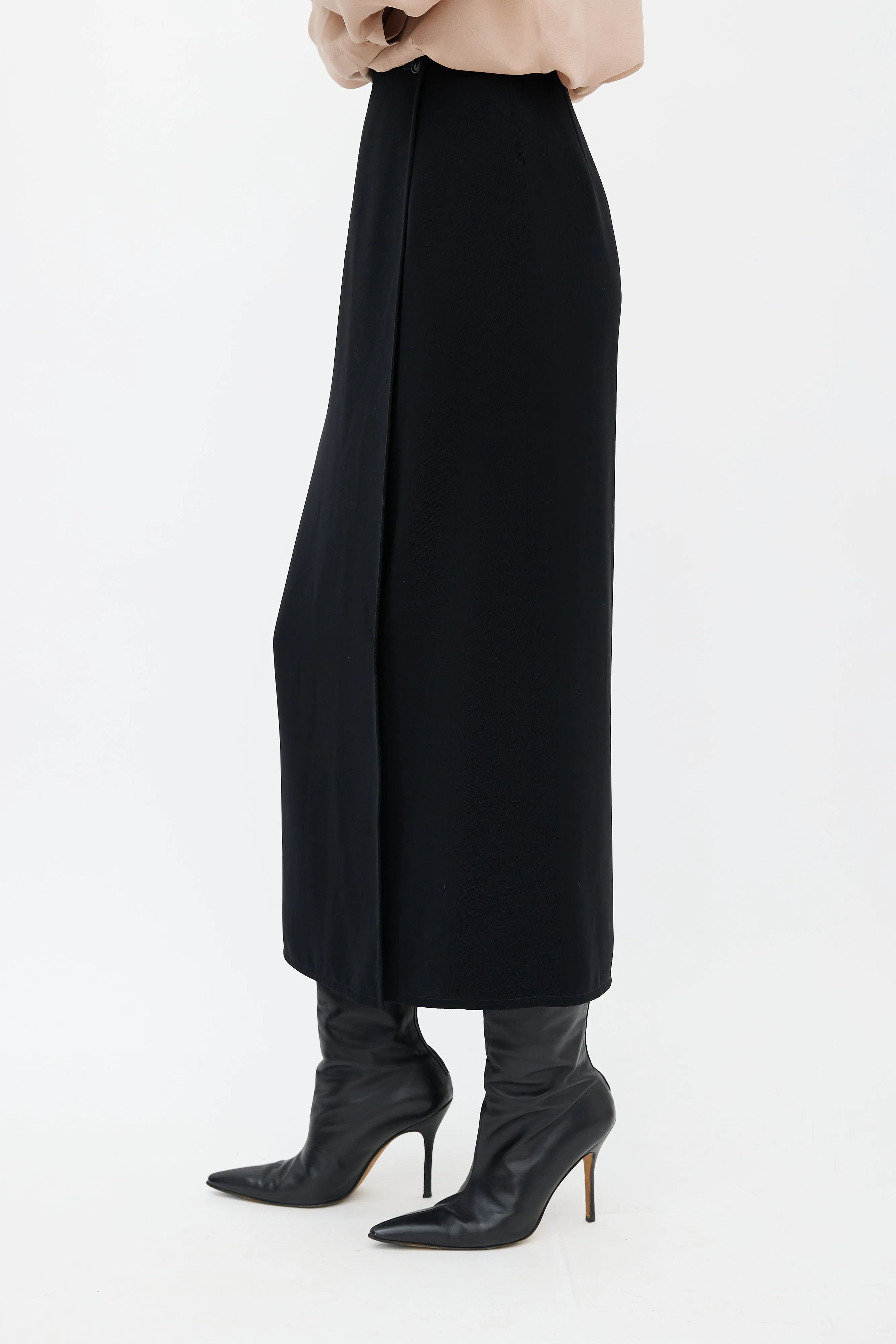 Black Silk Midi Pencil Skirt