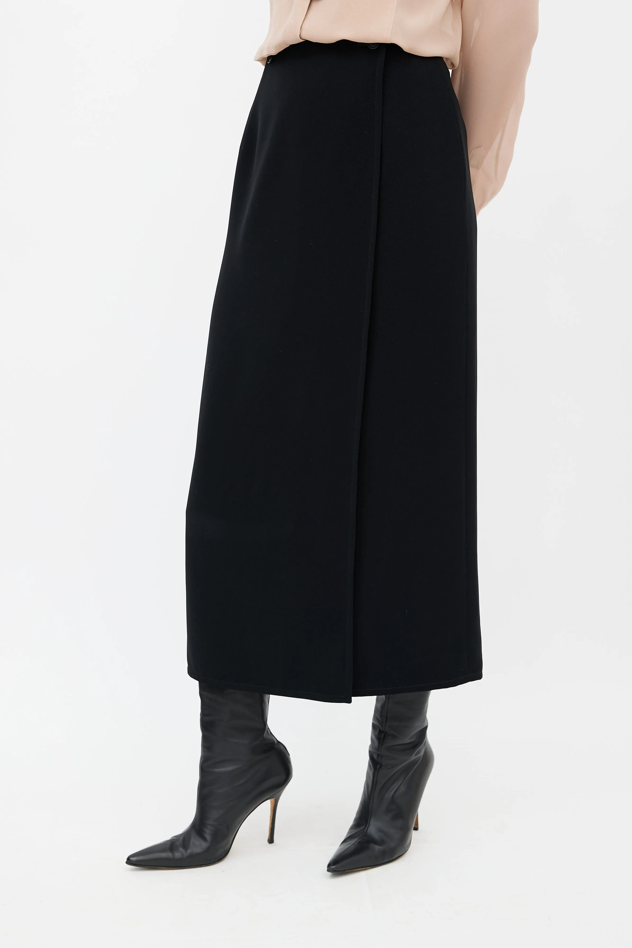 Black Silk Midi Pencil Skirt