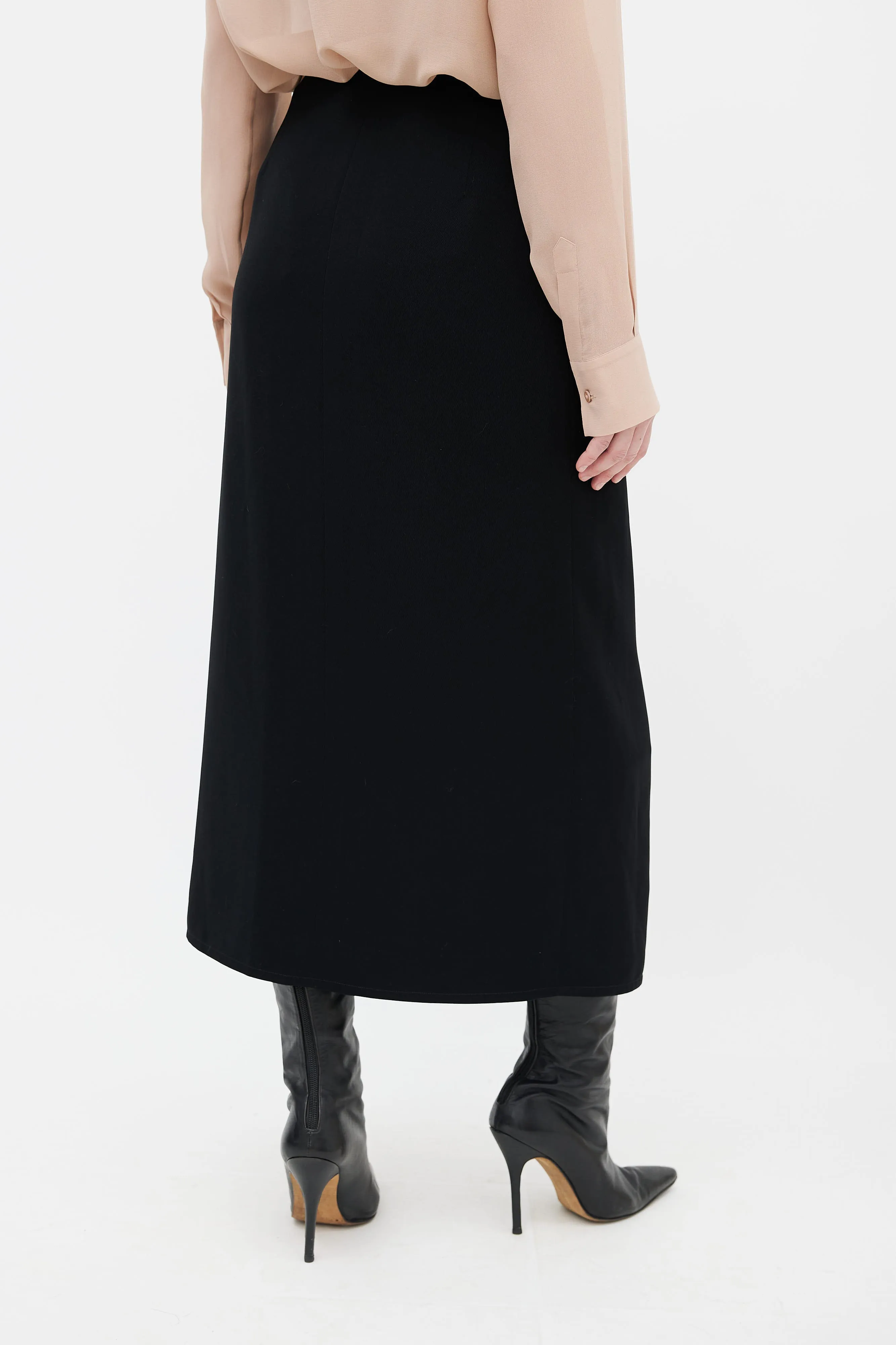 Black Silk Midi Pencil Skirt