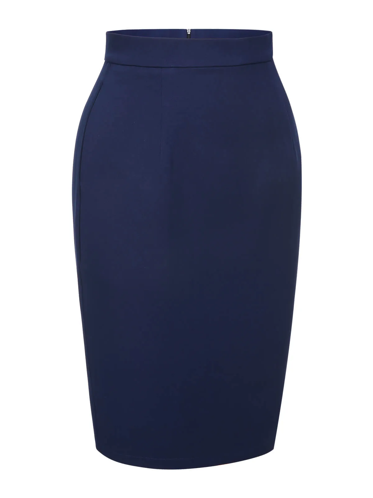 Blue 1960s Solid Back Split Pencil Skirt