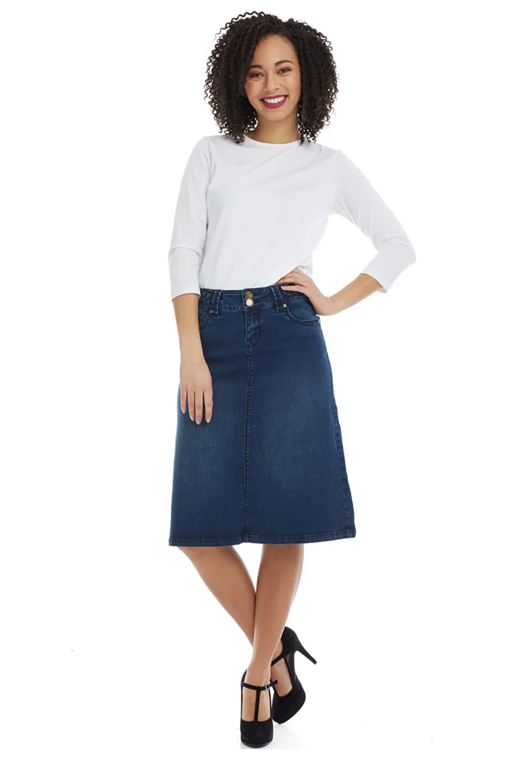 Blue Flary Modest A-Line Denim Jean Skirt for Women 'Sydney'