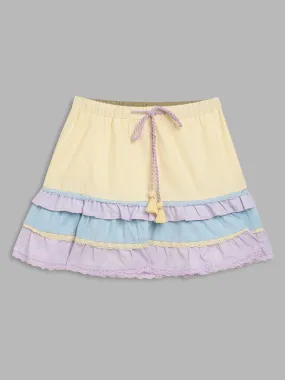 Blue Giraffe Girls Multi Solid Flared Skirt