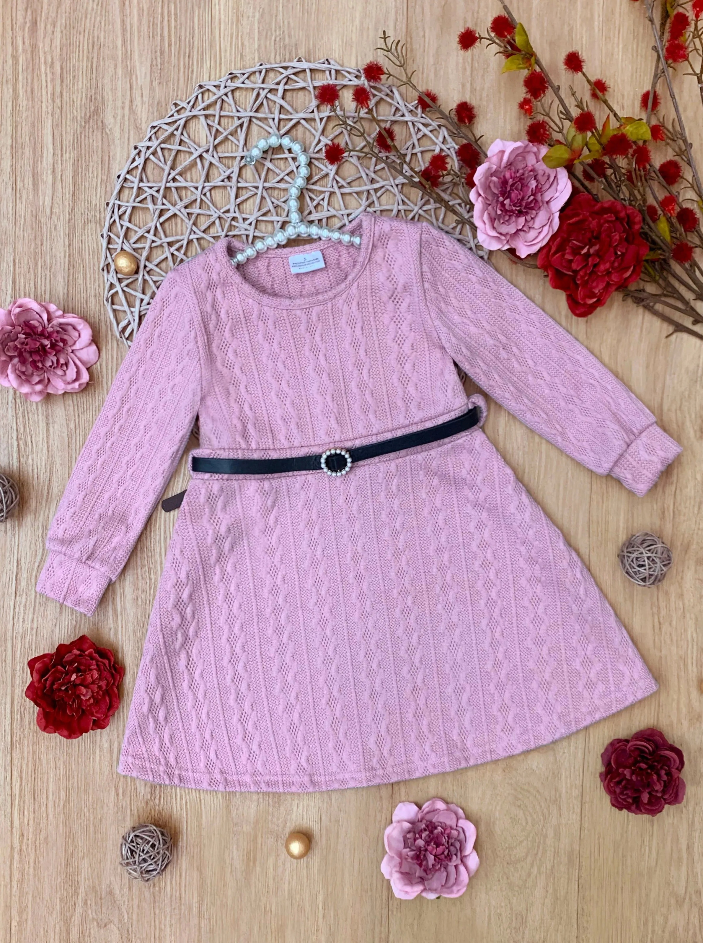 Blush Elegance Belt and Sweater Dress