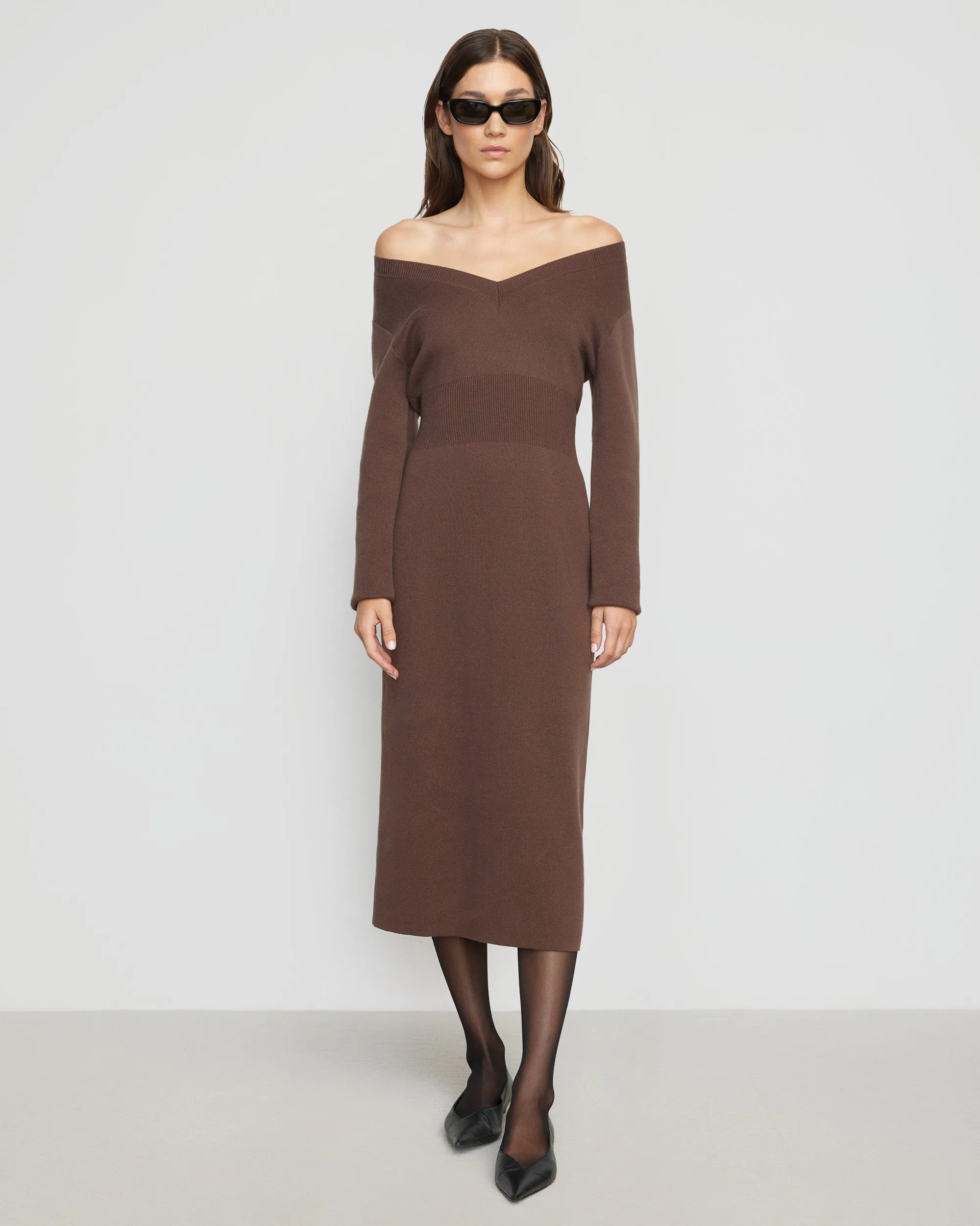 Bora Off-Shoulder V-Neck Sweater Dress