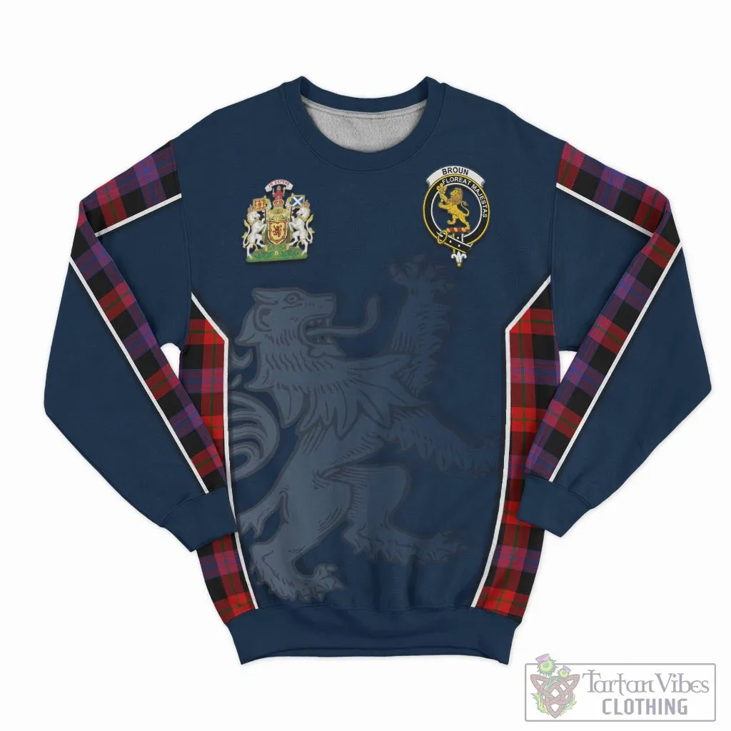 Broun Modern Tartan Sweater with Family Crest and Lion Rampant Vibes Sport Style