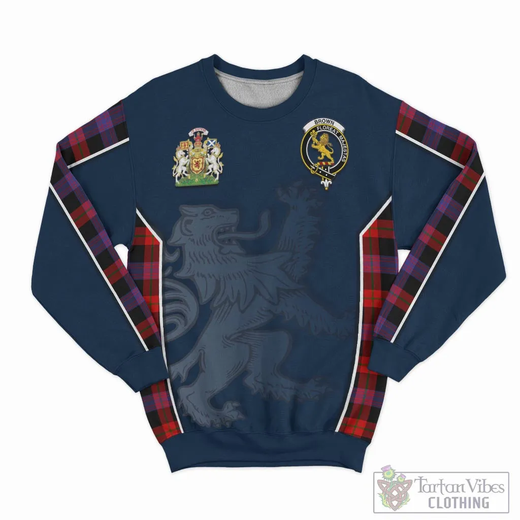 Brown (Broun) Tartan Sweater with Family Crest and Lion Rampant Vibes Sport Style