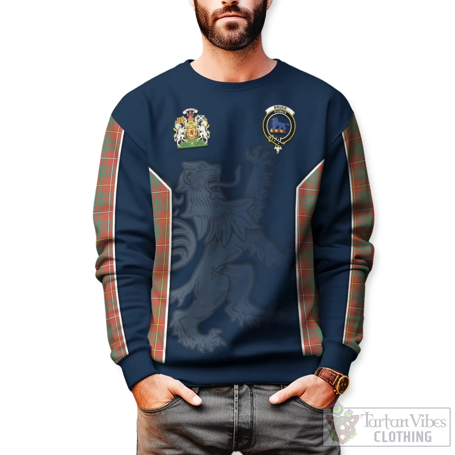 Bruce Ancient Tartan Sweater with Family Crest and Lion Rampant Vibes Sport Style