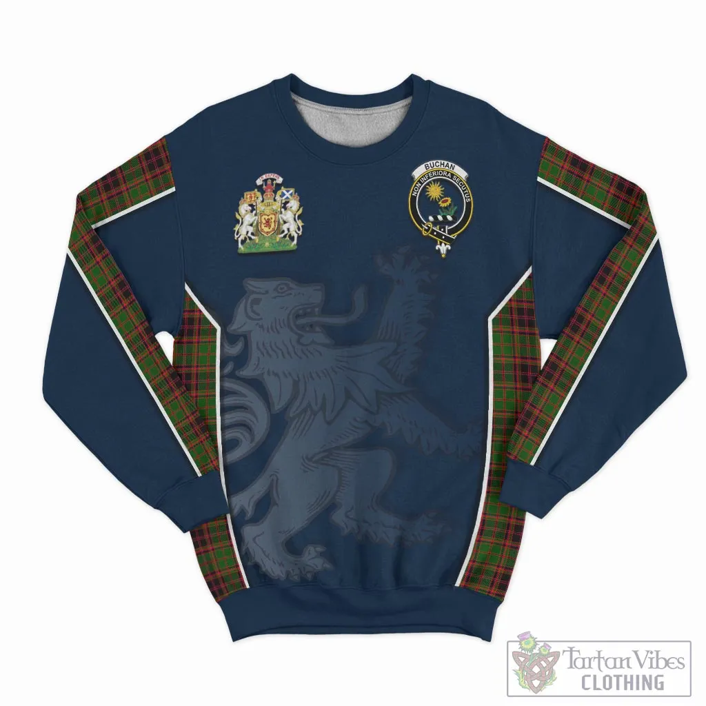 Buchan Tartan Sweater with Family Crest and Lion Rampant Vibes Sport Style