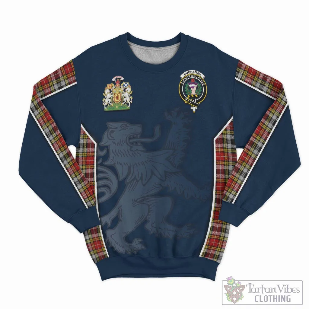 Buchanan Old Dress Tartan Sweater with Family Crest and Lion Rampant Vibes Sport Style