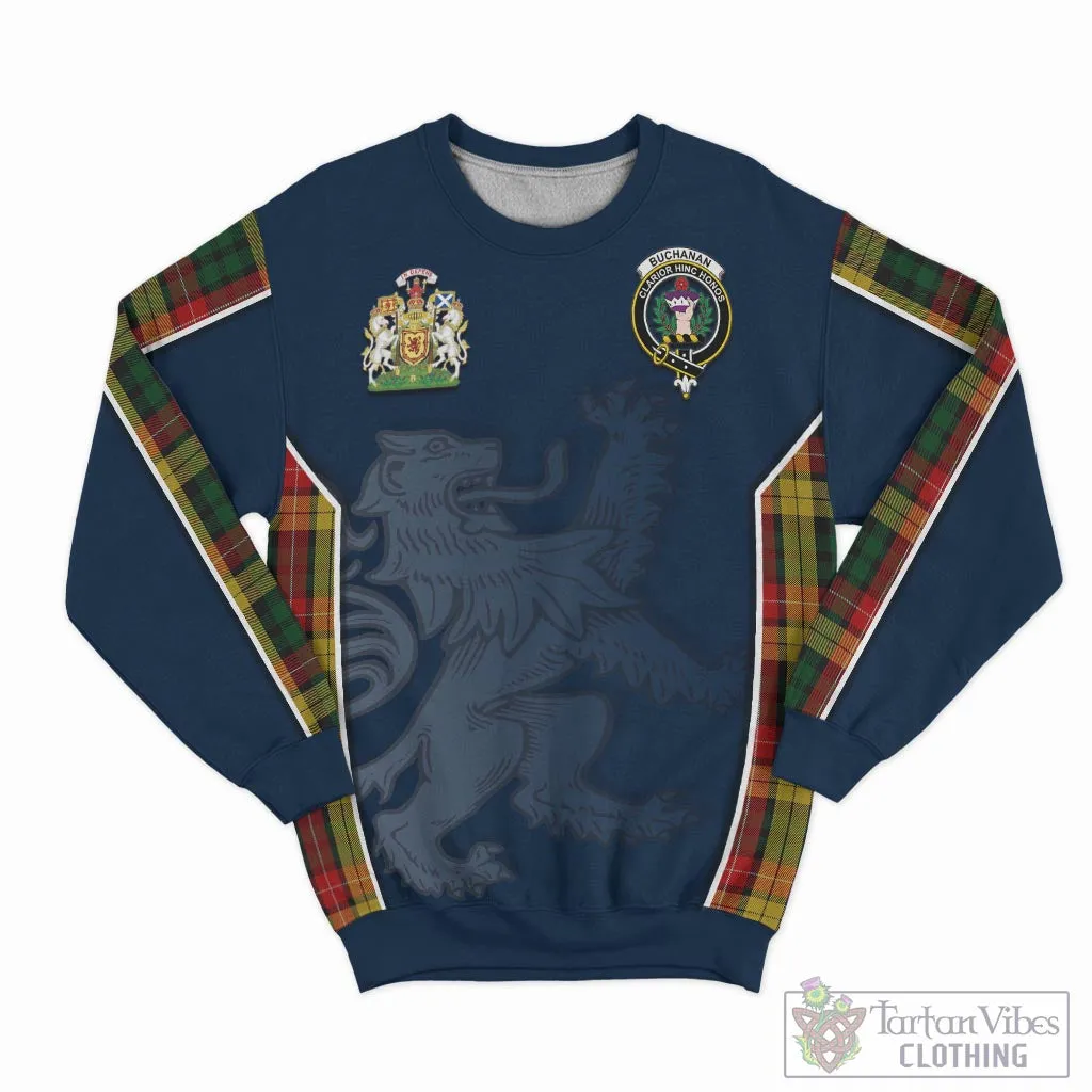 Buchanan Tartan Sweater with Family Crest and Lion Rampant Vibes Sport Style