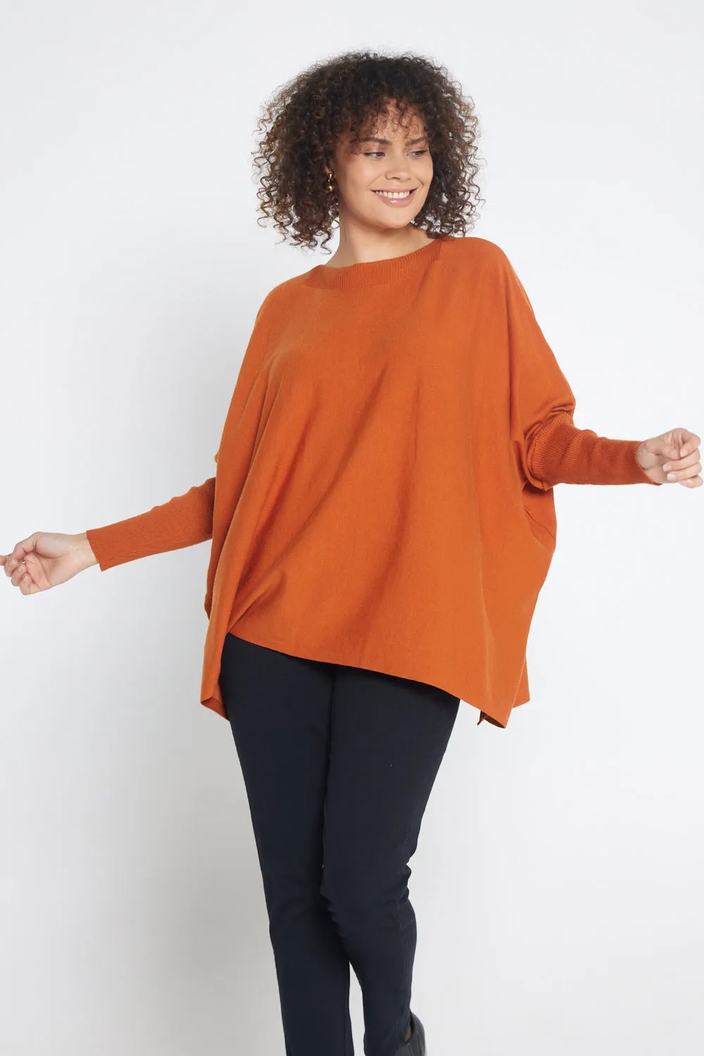 Button Back Knit Jumper - Rust