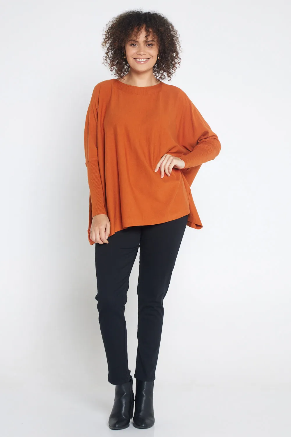 Button Back Knit Jumper - Rust