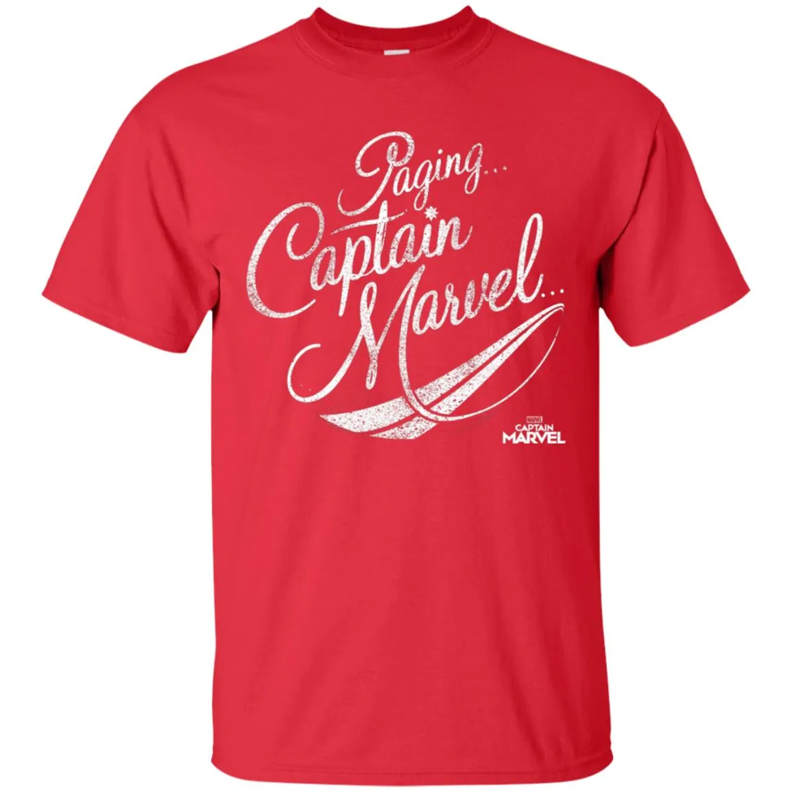 Captain Marvel Paging Distressed Cursive Men Cotton T-Shirt