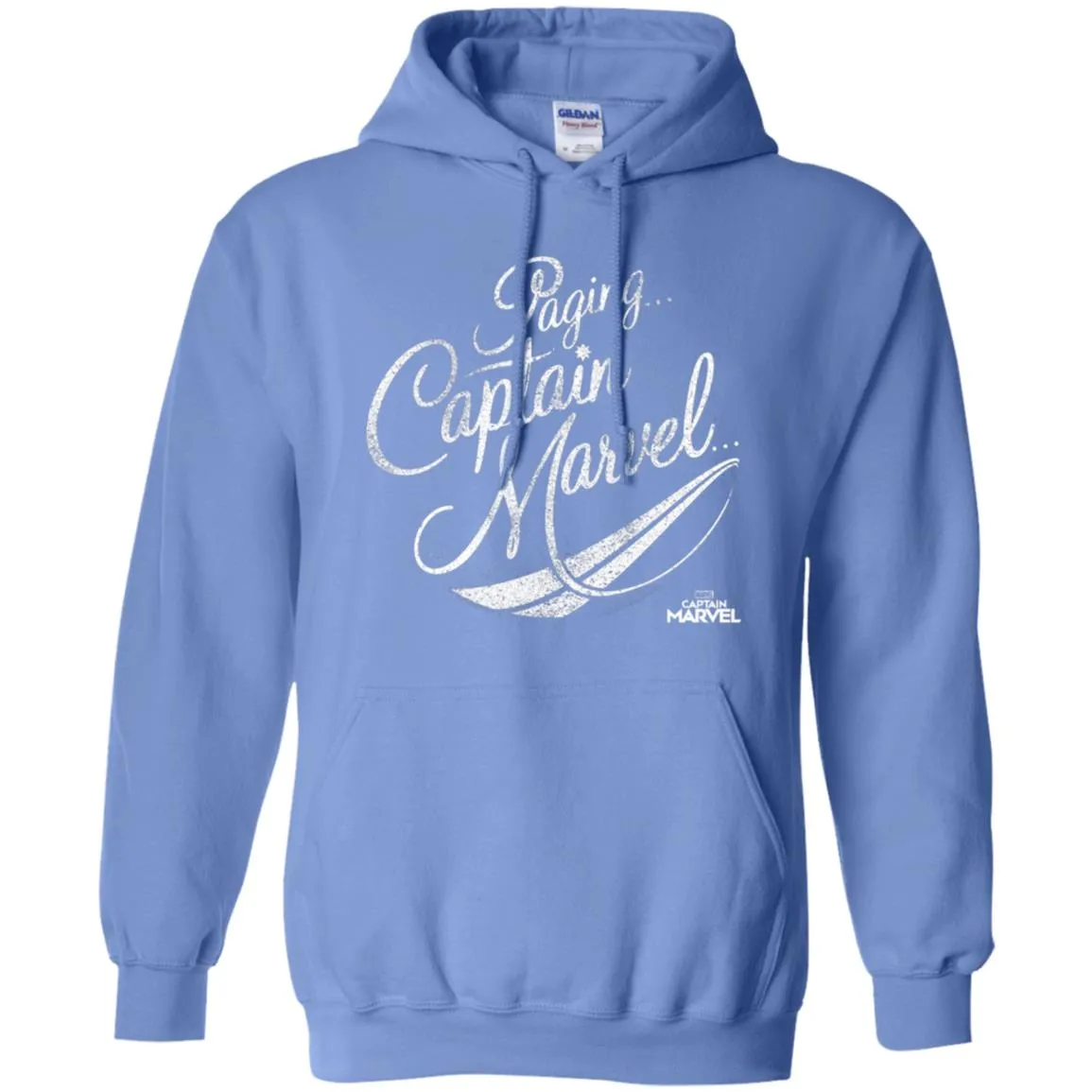 Captain Marvel Paging Distressed Cursive Pullover Hoodie Sweatshirt