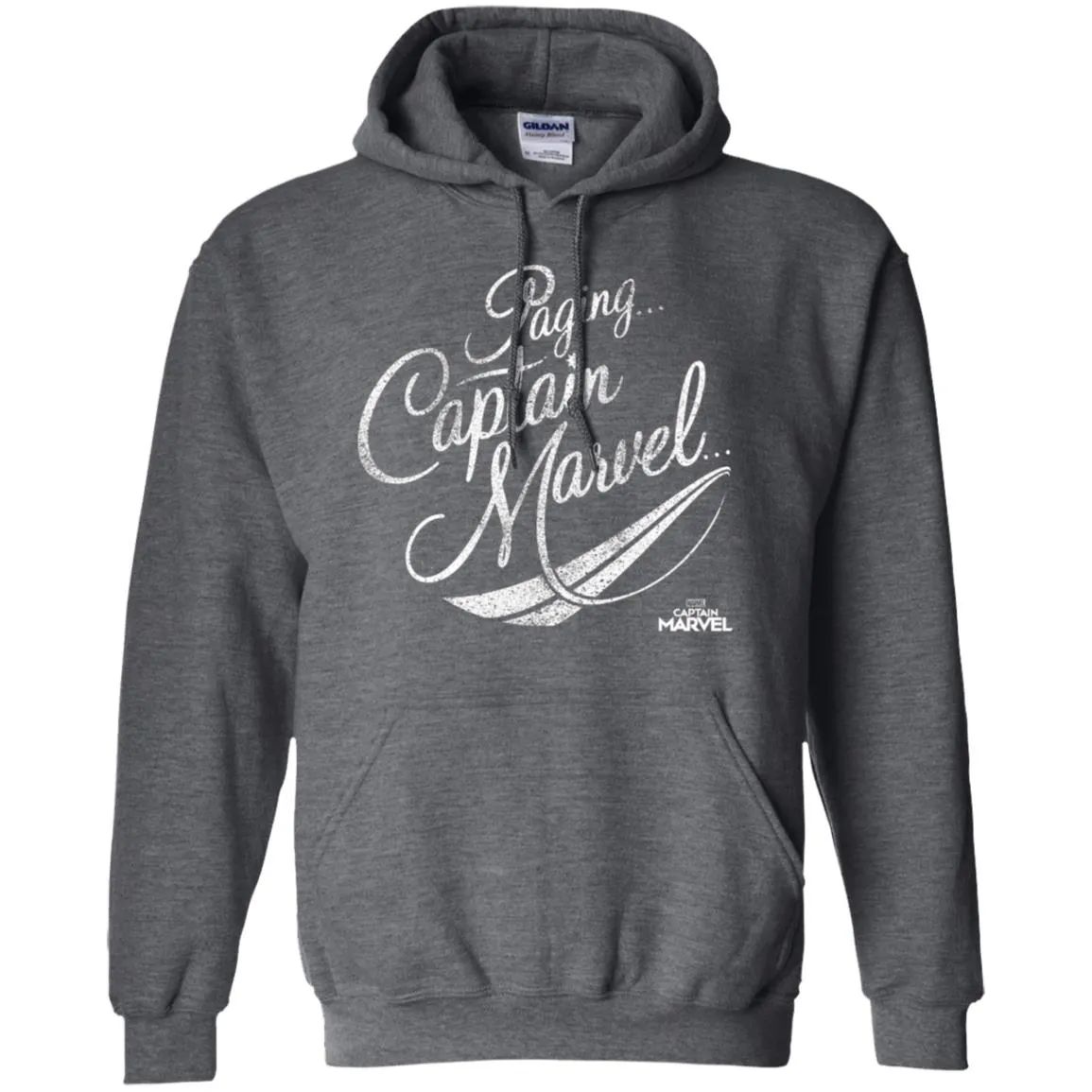 Captain Marvel Paging Distressed Cursive Pullover Hoodie Sweatshirt