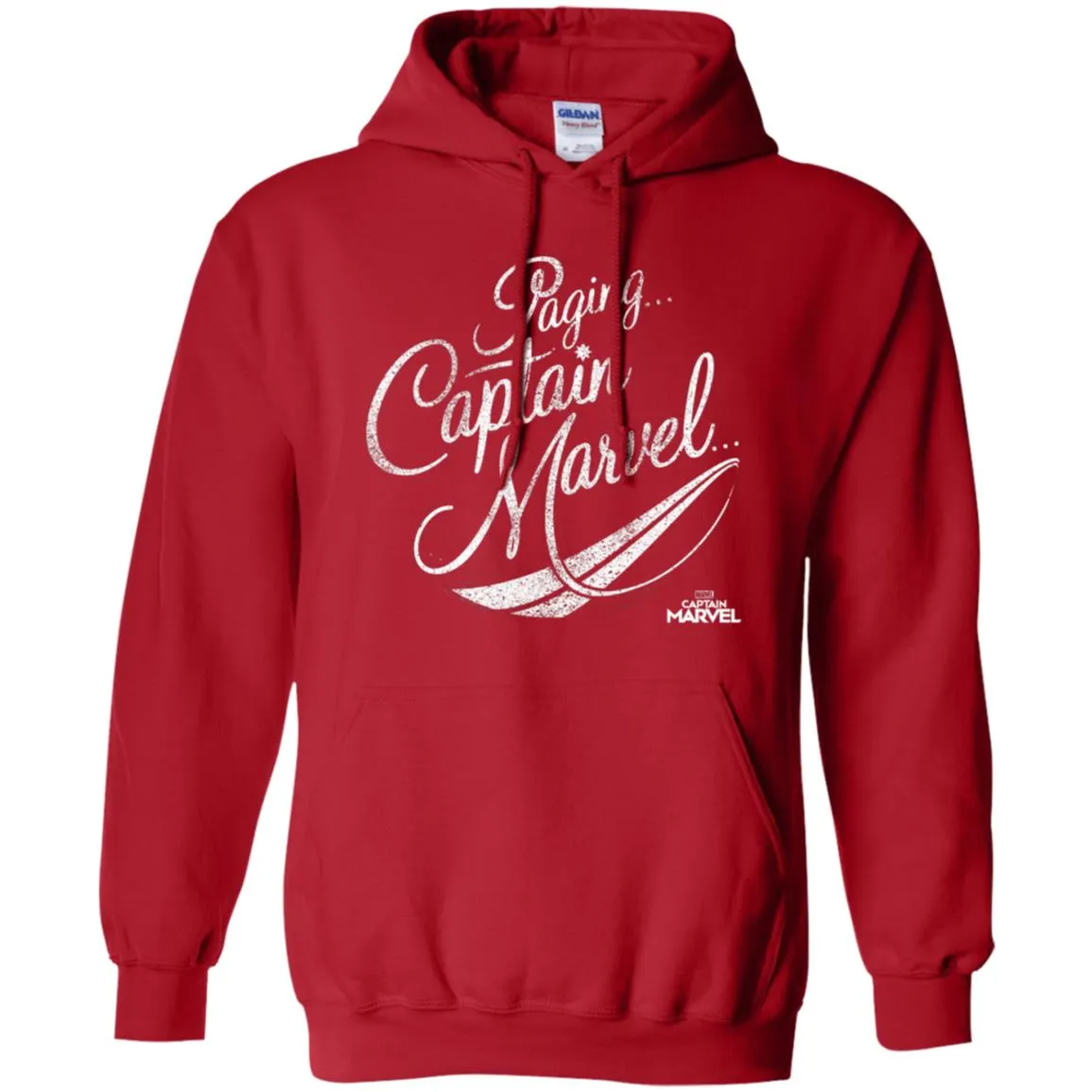 Captain Marvel Paging Distressed Cursive Pullover Hoodie Sweatshirt