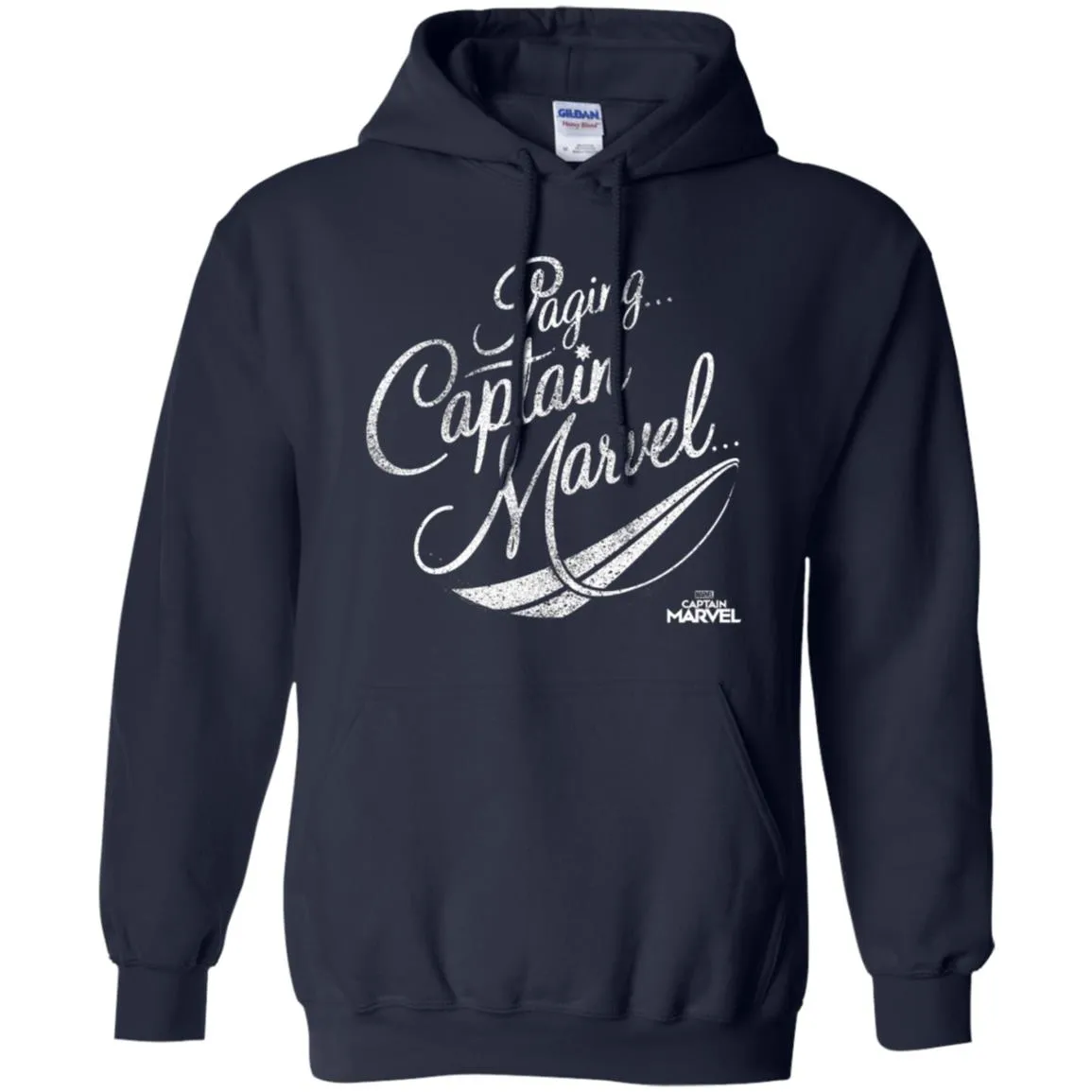 Captain Marvel Paging Distressed Cursive Pullover Hoodie Sweatshirt