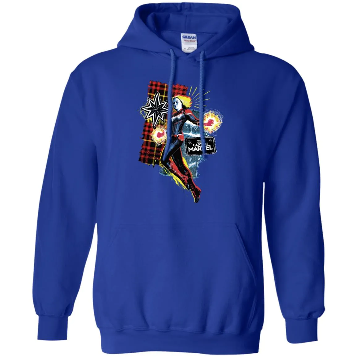 Captain Marvel Plaid Jean Patched Portrait Pullover Hoodie Sweatshirt