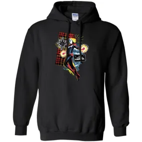 Captain Marvel Plaid Jean Patched Portrait Pullover Hoodie Sweatshirt