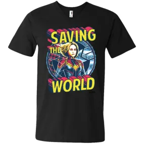 Captain Marvel Saving The World Portrait Men V-Neck T-Shirt