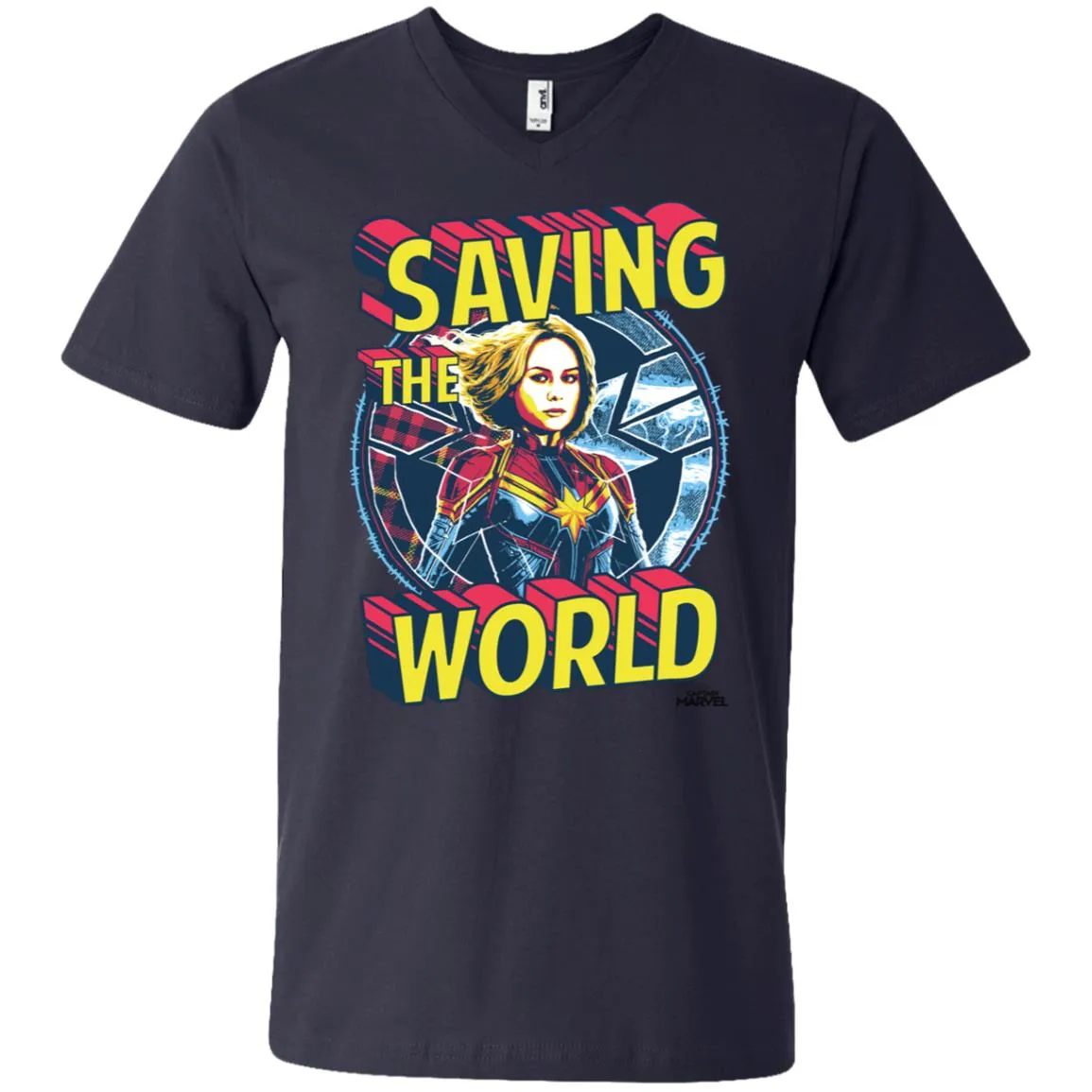 Captain Marvel Saving The World Portrait Men V-Neck T-Shirt