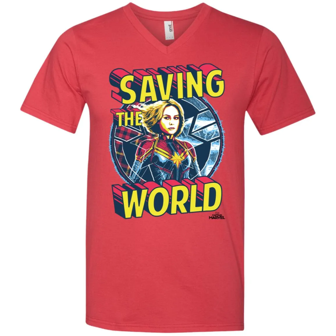 Captain Marvel Saving The World Portrait Men V-Neck T-Shirt