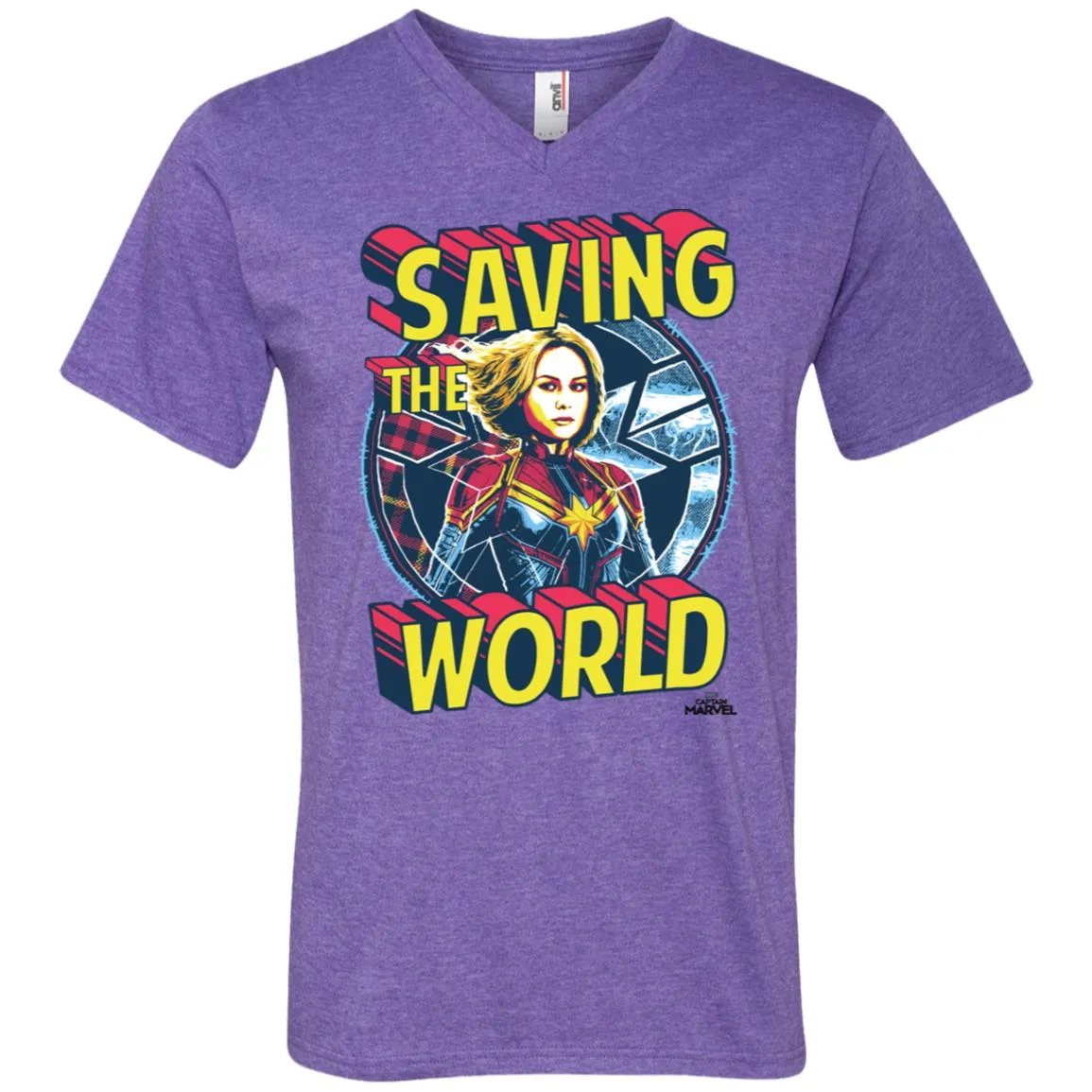 Captain Marvel Saving The World Portrait Men V-Neck T-Shirt