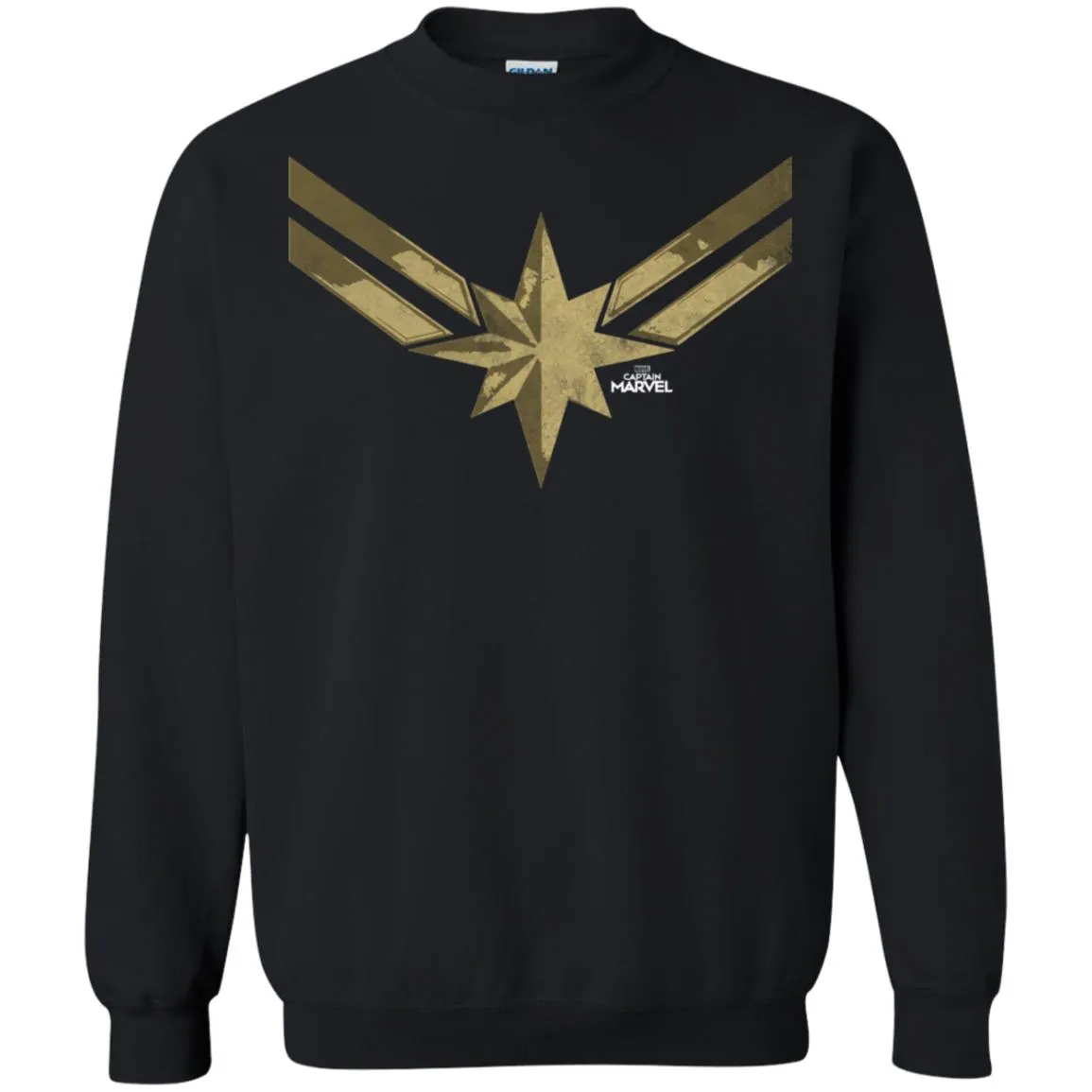 Captain Marvel Simple Gold Shadowed Logo Crewneck Pullover Sweatshirt