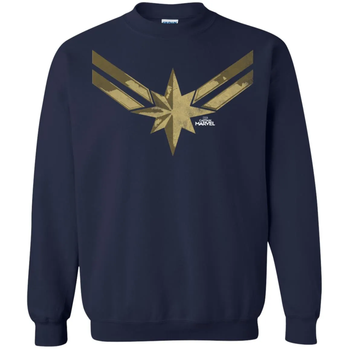 Captain Marvel Simple Gold Shadowed Logo Crewneck Pullover Sweatshirt