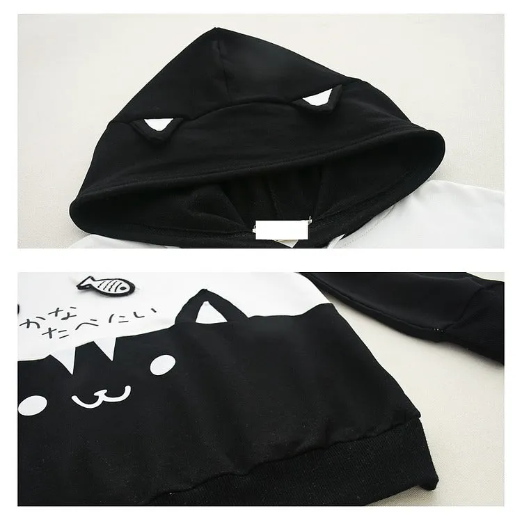 Cartoon Cat Fish Drawstring Hoodie