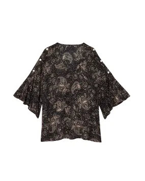 Chrisette 3/4 Flared Sleeve Blouse with Buttons | Black / Tan