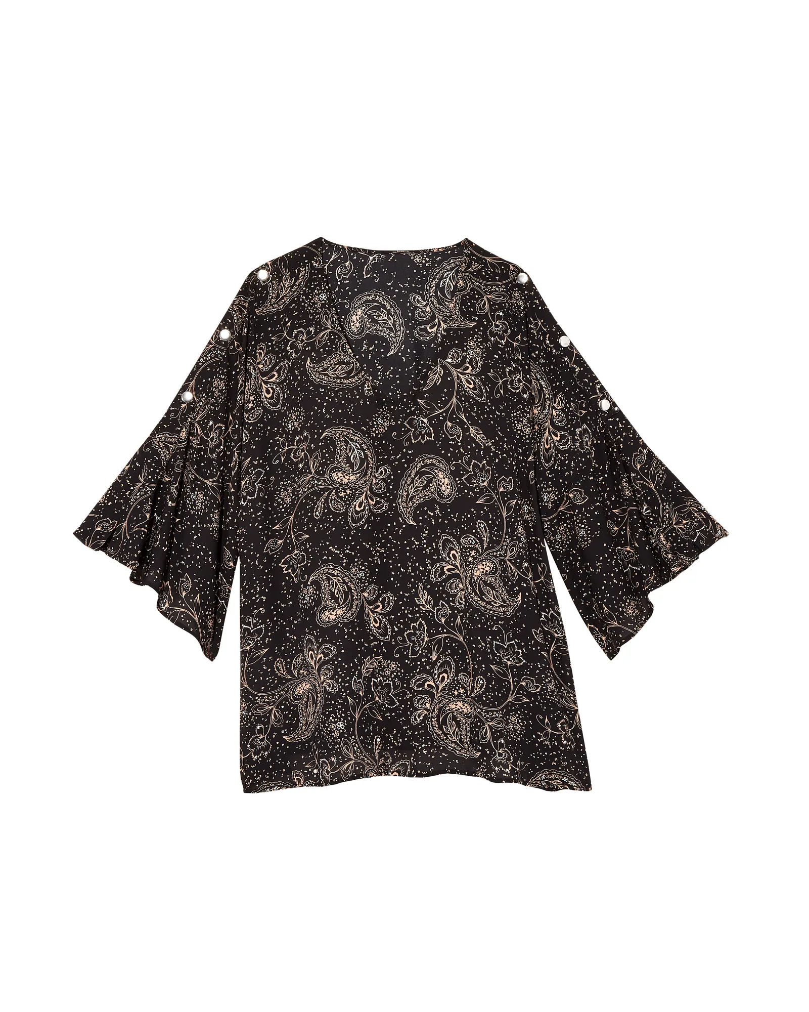 Chrisette 3/4 Flared Sleeve Blouse with Buttons | Black / Tan