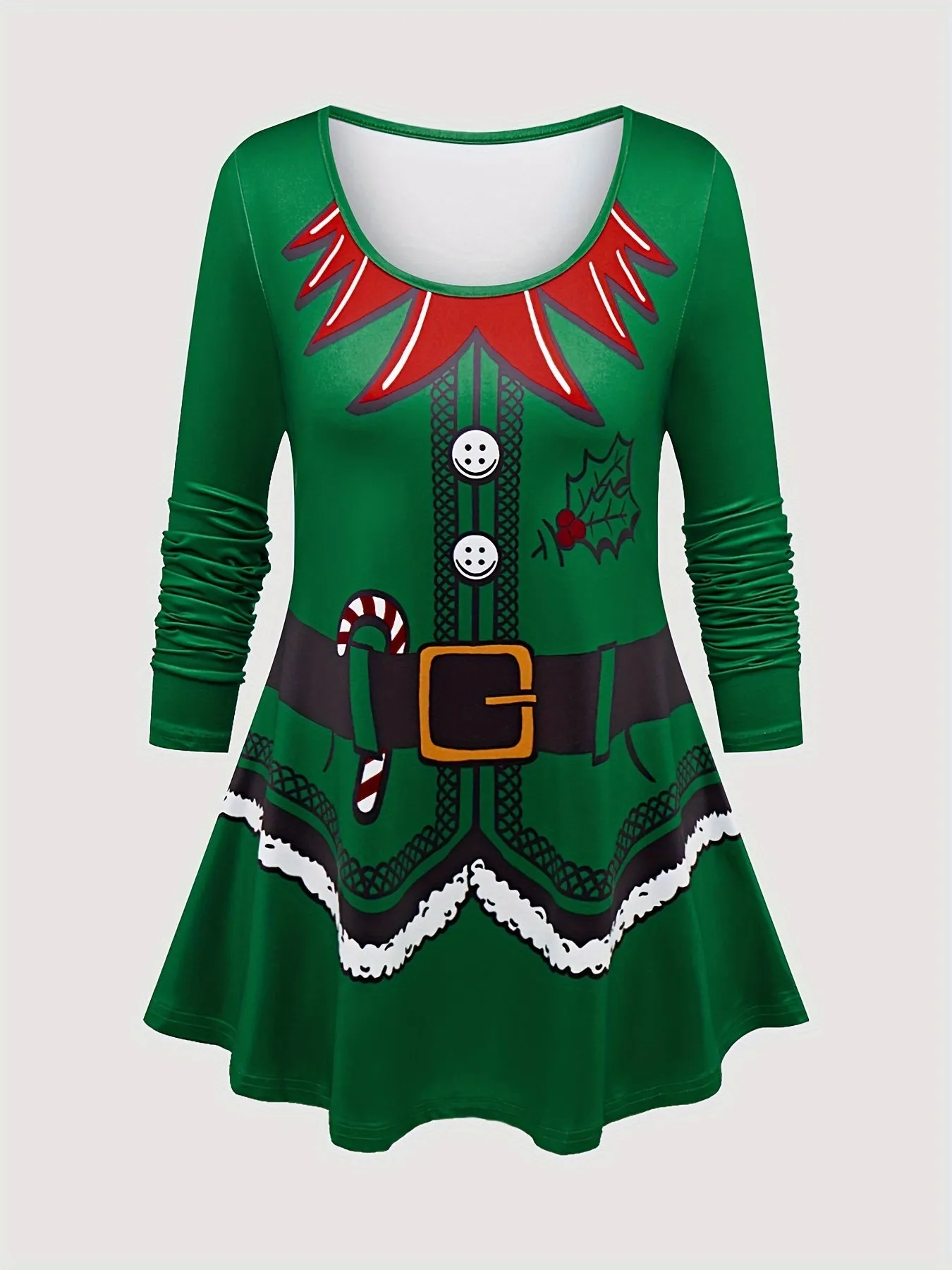 Christmas Elf Themed Women's Casual Polyester Knit Sweater Set with Long Sleeve Top and Pants - Festive Holiday Outfit for All Seasons