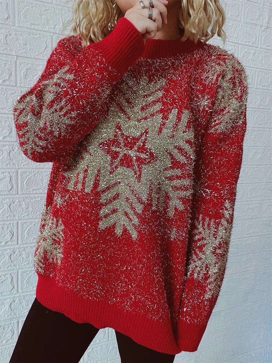 Christmas Snowflake Round Neck Sweater